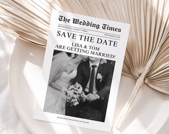 Newspaper Save The Dates, Save The Date With Photo, Unique Newspaper Invitation