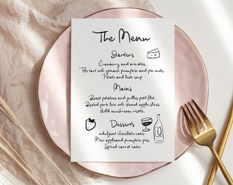 Handwritten Wedding Menu, Hand-drawn Doodle Wedding Menu, Scribble Menu,