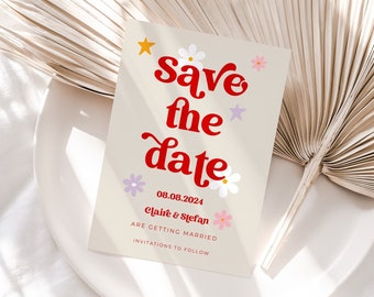 Colourful Retro Save The Dates, Colourful Save The Dates, Vintage Save The Dates, Wedding Save The Dates