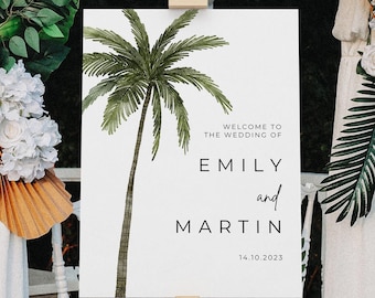 Palm Tree Wedding Welcome Sign: Tropical Beach Decor