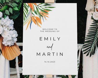 Tropical Wedding Welcome Sign, Beach Destination Wedding, Printed