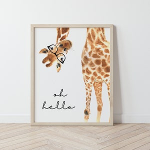 Upside-down Giraffe Nursery Print, Oh Hello Giraffe Art