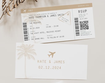 Boarding Pass Wedding Invitation, Destination Wedding Invitation, Ticket Invitation, Palm Tree Invite