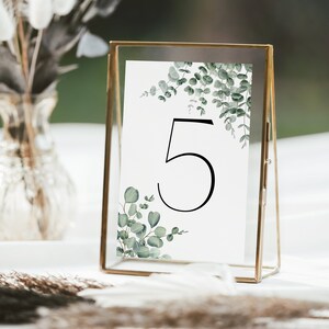 Eucalyptus Wedding Table Numbers: Simple Printable Design (Digital Download)