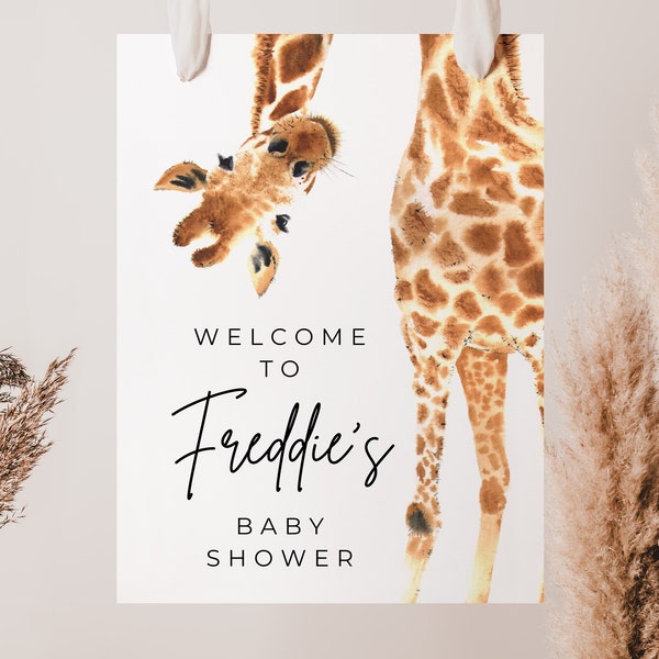 Giraffe Baby Shower Welcome Sign, Upside-down Giraffe Baby Shower, Welcome Sign