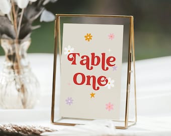 Retro Floral Table Numbers: 70s Style Printable (Digital Download)
