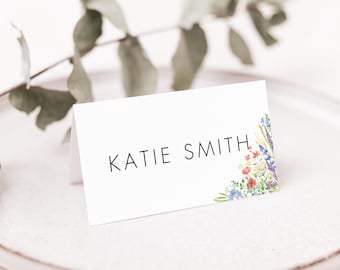 Wildflower Wedding Place Card, Boho Floral Name Card