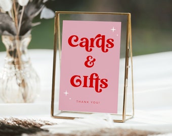 Pink Retro Cards and Gifts Sign: Wedding, Shower, Party (Digital Download)