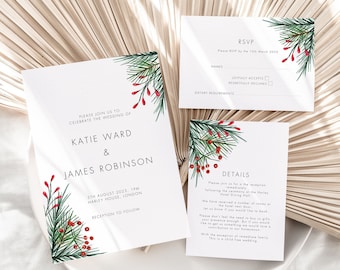 Christmas Wedding Invitations, Winter  Wedding Invitations, Festive Invitation Suite