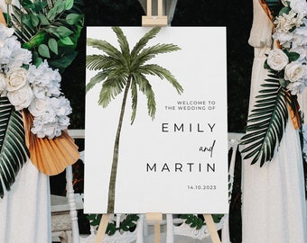 Palm Tree Wedding Welcome Sign, Tropical Wedding Sign, Beach Wedding Welcome Sign