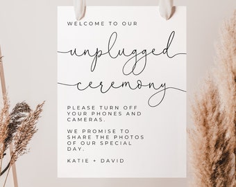 Unplugged Ceremony Wedding Sign, Simple Modern Wedding Sign