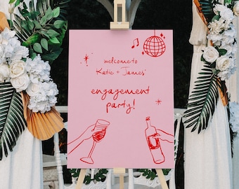 Doodle Engagement Welcome Sign, Retro Wedding Welcome Sign, Scribble Welcome Sign