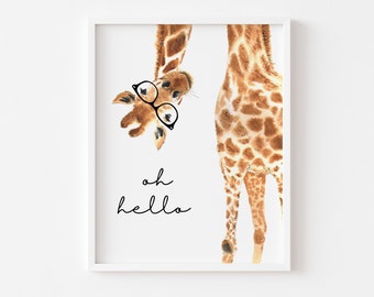 PRINTABLE, Upside-down Giraffe Nursery Print, Printable Nursery, Oh Hello Giraffe, Kids Gift