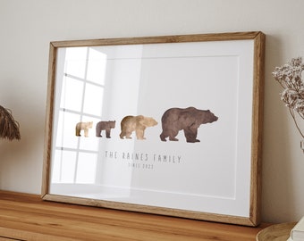 Personalised Bear Print, Bear Family Print, Family Valentines Gift, Gift for Parents, Gift for Grandparents