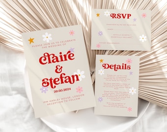 Colourful Retro Wedding Invitation Suite, Vintage Wedding Invitations, Retro Wedding Suite