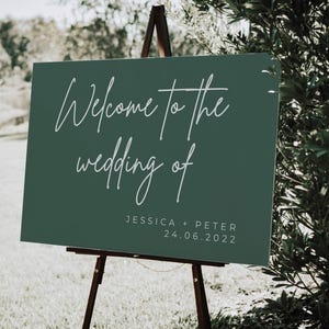 Cartello per matrimonio autunnale, cartello di benvenuto per matrimonio verde smeraldo,