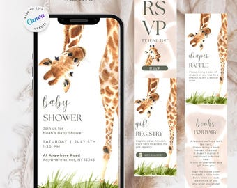 Giraffe Baby Shower Website, Editable Safari Canva Site with RSVP