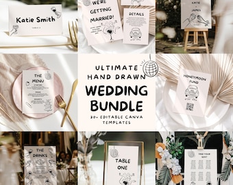 Hand Drawn Wedding Invitation Template Bundle: Whimsical Canva Suite