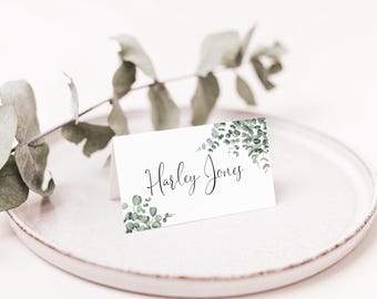 Eucalyptus Wedding Place Cards: Watercolor Botanical Design