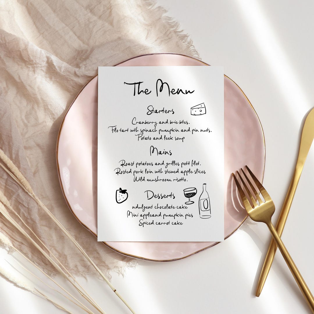 Handwritten Doodle Wedding Menu, Hand-drawn Doodle Wedding Menu ...