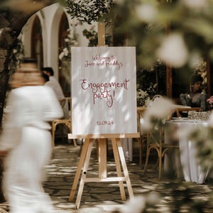 Rosa handgeschriebenes Verlobungsschild mit Streifen, Verlobungsfeier Willkommensschild, Boho-Verlobungsschild