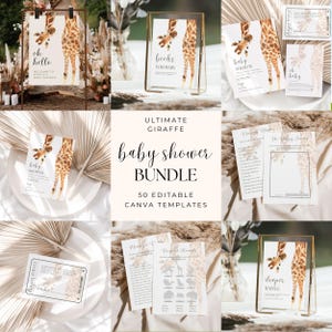 Giraffe Baby Shower Bundle: Safari Theme, Canva Templates