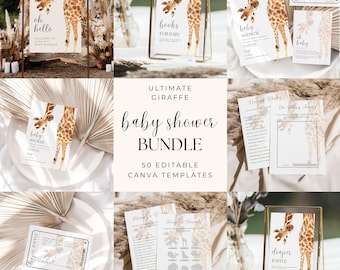 Giraffe Baby Shower Bundle: Safari Theme, Canva Templates