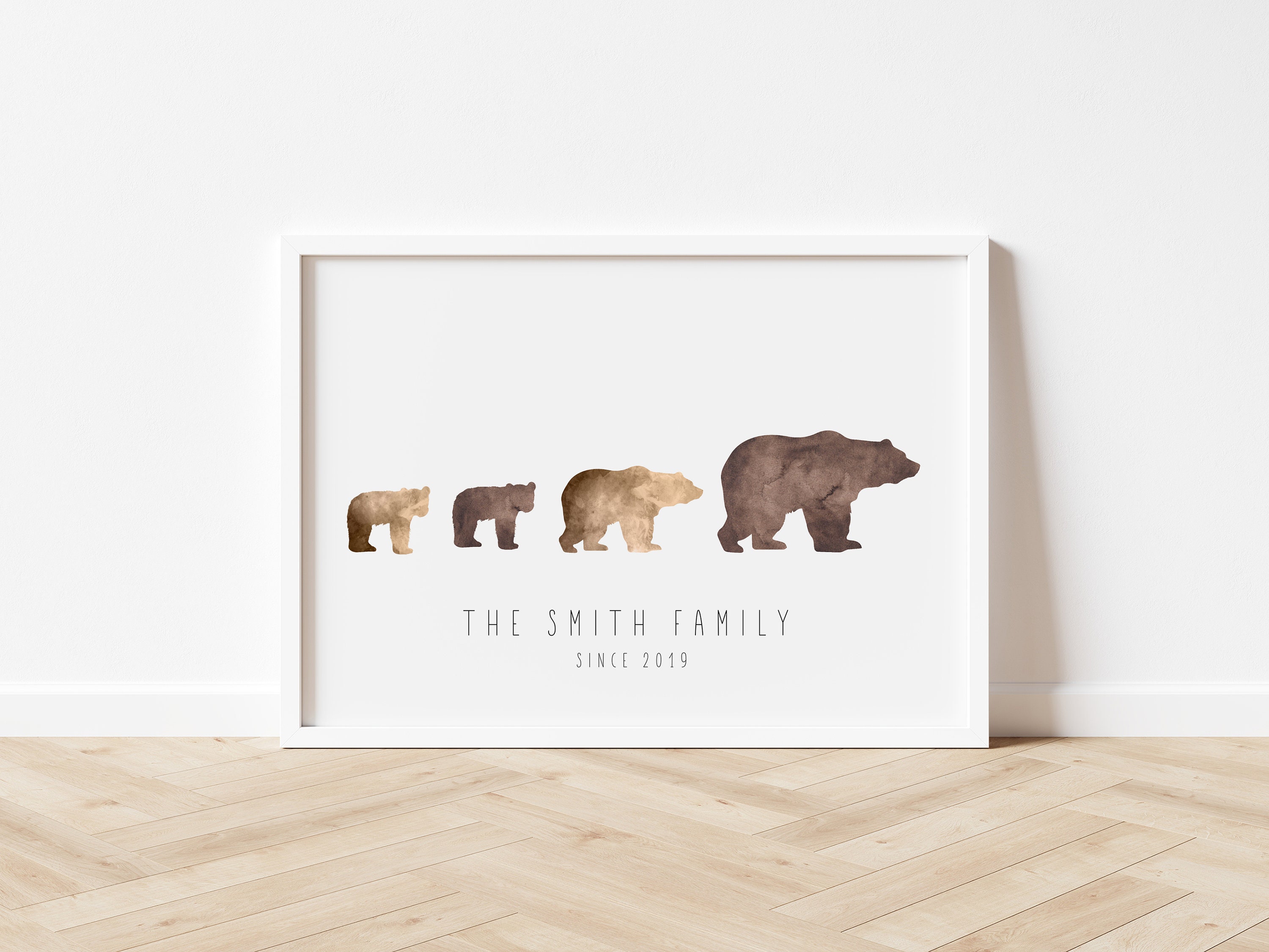 Cadeau d'ours Personnalisé, Cadeau de Famille, Imprimé Famille d'ours, Impression Nouveau Bébé