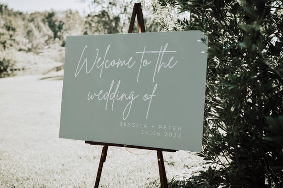 Sage Green Wedding Welcome Sign: Modern Minimalist Decor