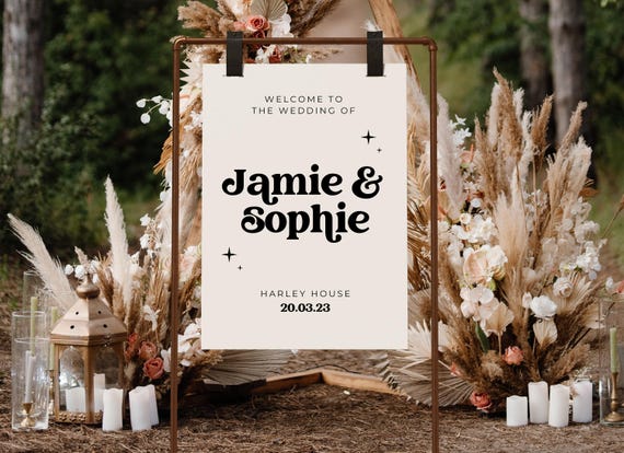 Retro Wedding Sign, Vintage Wedding Welcome Sign, 70s Wedding Welcome