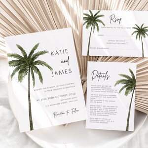 Palm Tree Wedding Invitations, Tropical Wedding Invitations, Tropical Invitation Suite, Destination Wedding
