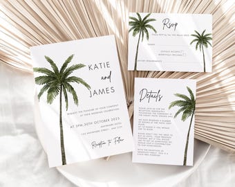 Palm Tree Wedding Invitation Suite, Tropical Destination Wedding