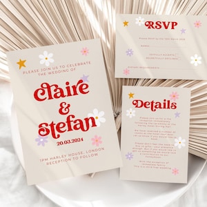 Colourful Retro Wedding Invitation Suite, Vintage Wedding Invitations, Retro Wedding Suite