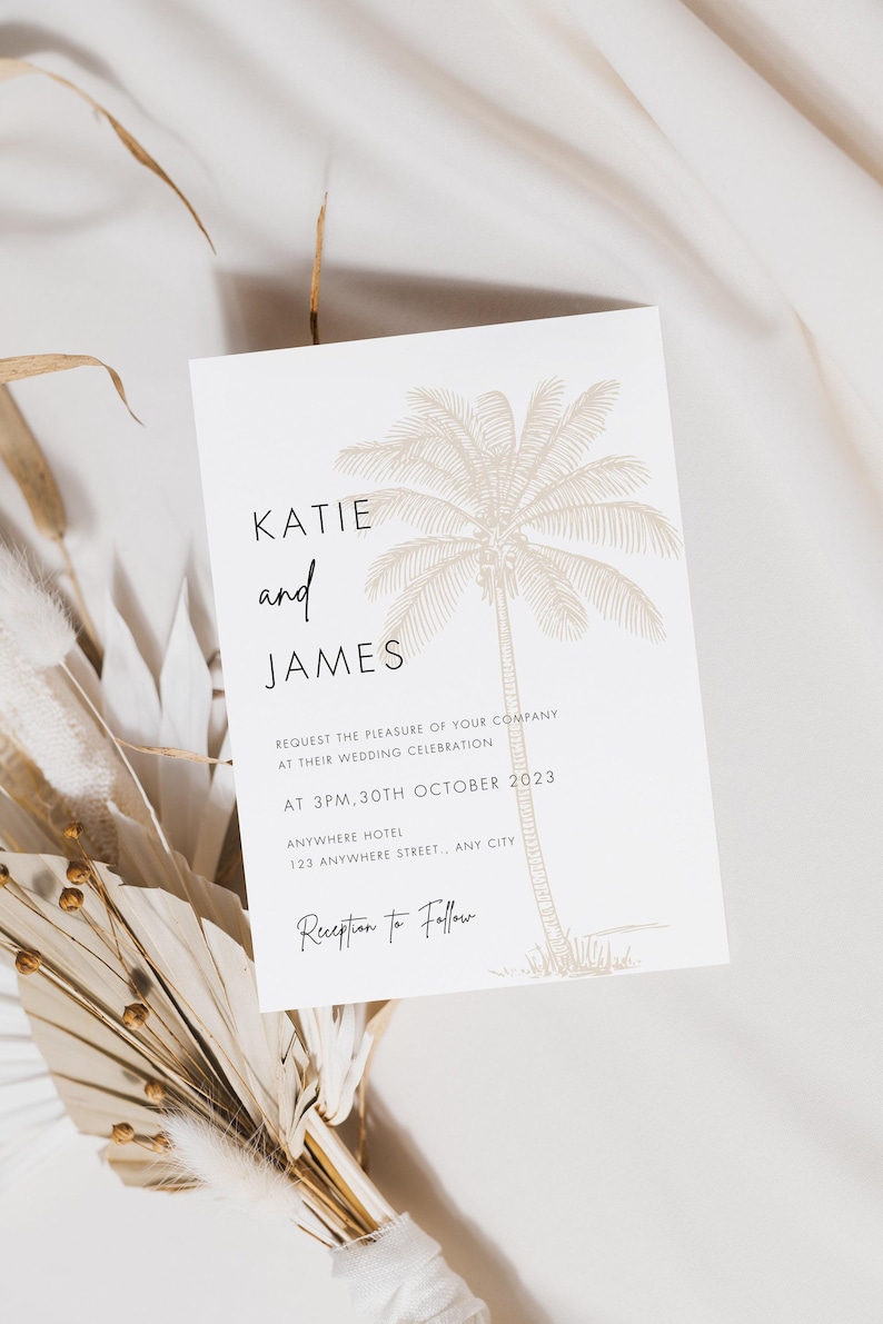Palm Tree Wedding Invitation, Destination Wedding Invitation, Gold Palm ...