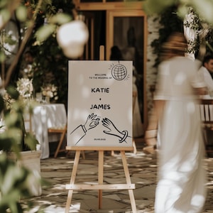Handgezeichnetes Doodle Willkommensschild, Disco Hochzeitsschild, Boho Hochzeit, handgeschriebenes Schild