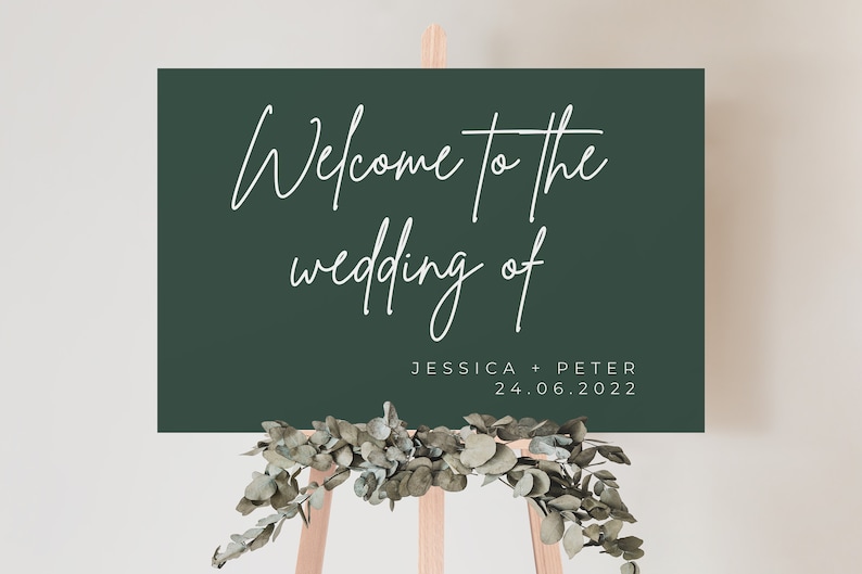 Emerald Green Wedding Welcome Sign Simple Modern Wedding - Etsy
