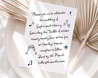 Handwritten Wedding Invitation, Doodle Wedding Invite, Scribble Invitation