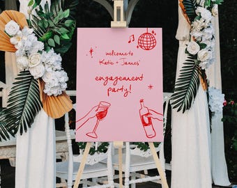 Cartello di benvenuto Doodle, cartello di benvenuto per festa di fidanzamento, cartello di fidanzamento Boho, decorazioni per festa di fidanzamento