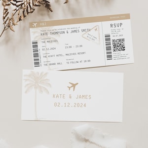 Bordkarte Hochzeitseinladung, Ziel Hochzeitseinladung, Ticket-Einladung, Palme einladen