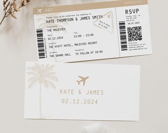 Tropical Boarding Pass Wedding Invitation: Destination Palm Tree Invite