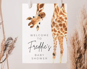 Cartello di benvenuto per baby shower a forma di giraffa, cartello di benvenuto per baby shower a forma di giraffa capovolta