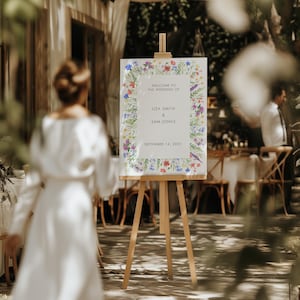 Cartello di benvenuto per matrimonio con fiori selvatici, cartello per matrimonio con stampa floreale, arredamento boho