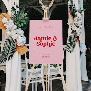 Retro Wedding Welcome Sign: Personalized 70s Theme (Foam Board or Digital)