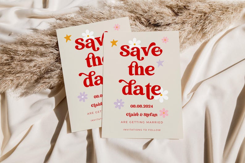 Bold vintage save the date cards