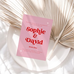Retro Hochzeitseinladung, Rosa Hochzeit einladen, Vintage Hochzeitseinladung, Hochzeit einladen