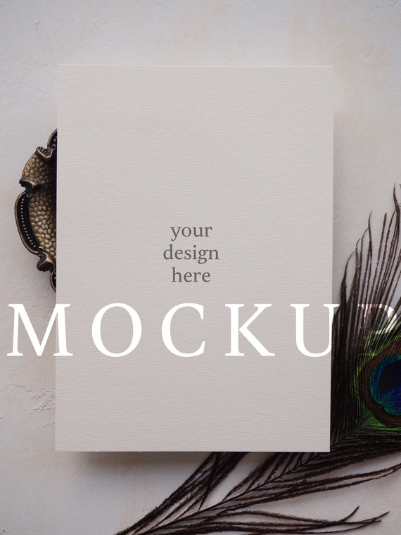 Wedding Card Mockup Minimalist Peacock Feather Card Mockup Etsy