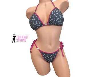 Signature Dumbbell Print Bikini Competition Posing Practice Suit
