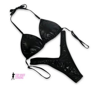 Wet Black Figure Physique Competition Posing Suit