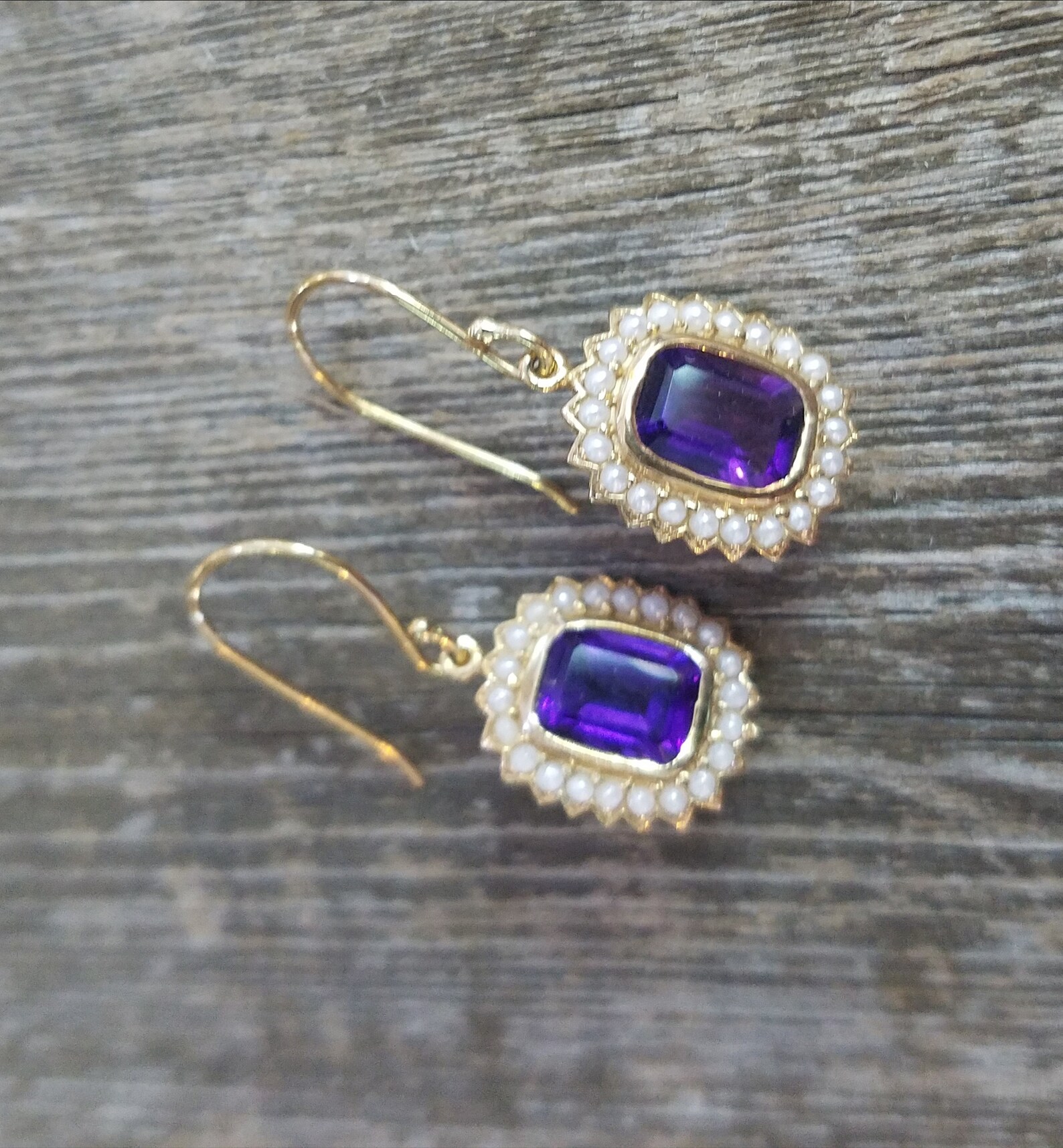 Amethyst Earrings with Cultured seed Pearls mounte in 10k Etsy