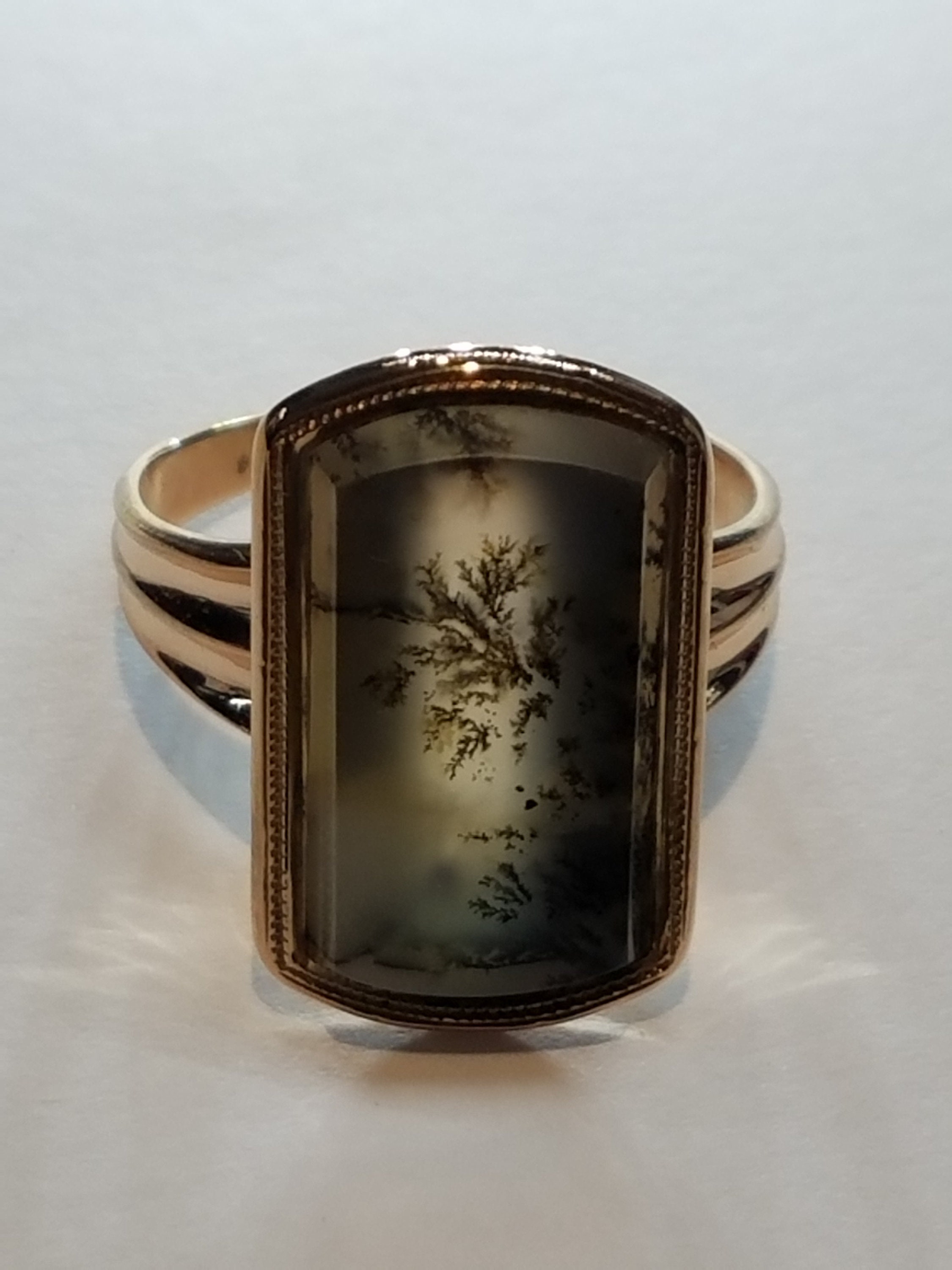 Moss Agate Ring in 14k Rose Gold | Etsy